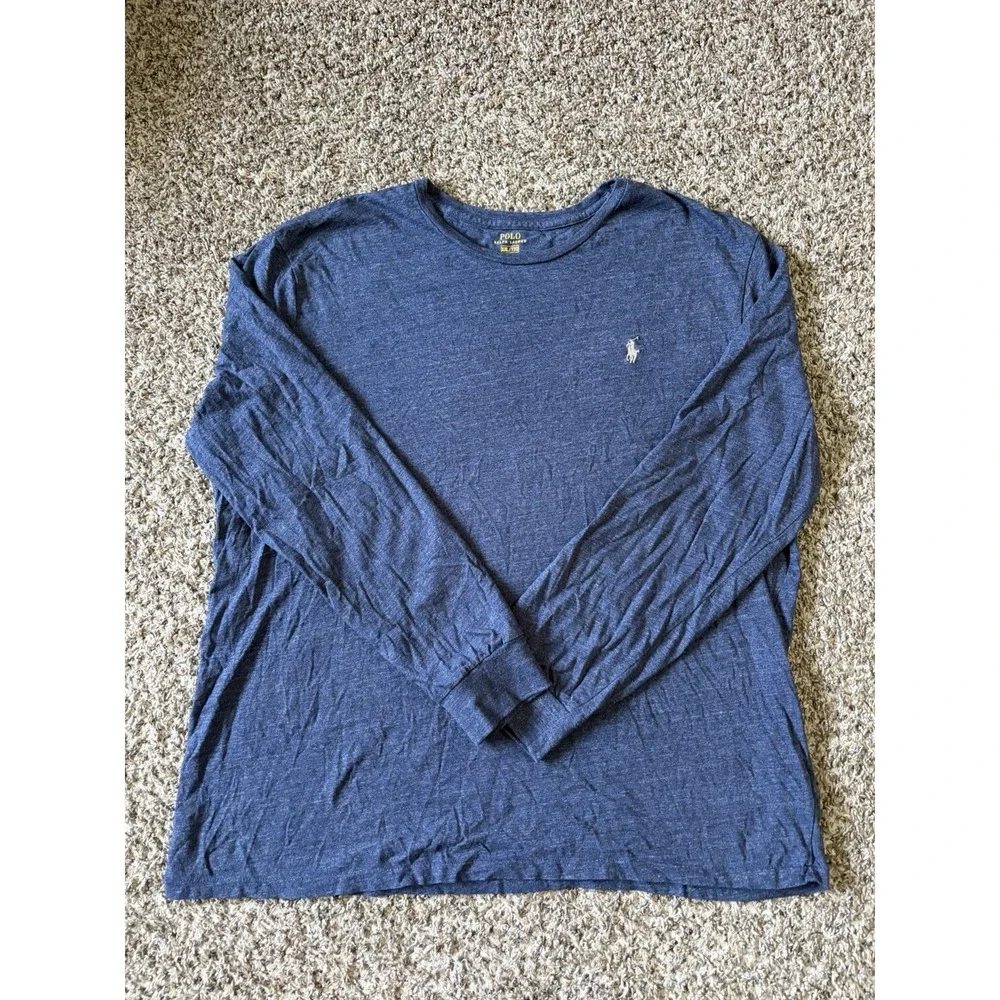 Polo Ralph Lauren T-Shirt 2XL Heather Blue Long Sleeve Pony Logo Cotton Preppy